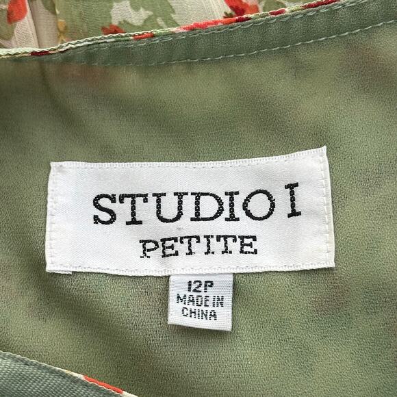 NWT Studio One Green Floral Chiffon Dress Cottagecore Womens Petite Size 12P Y2K - Picture 8 of 12